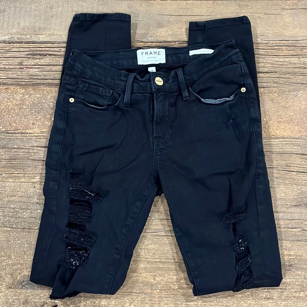 Frame Denim Le Skinny de Jeanne Distressed